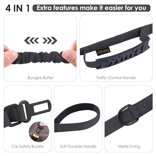 Tactical Bungee Shock Absorbing No Pull Strong Dog Leash (Black)