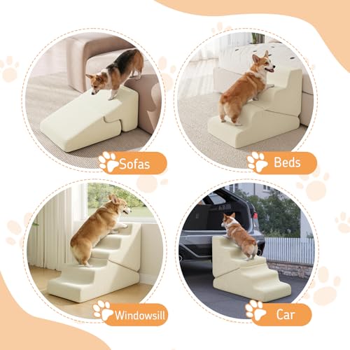 Dog Ramp for Bed (Beige / Standard 5 Step)