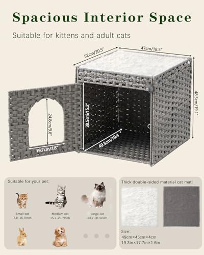 Cat Houses for Indoor Cats Extra Large Double Cat Cave (Gray / Rectangle-XL)