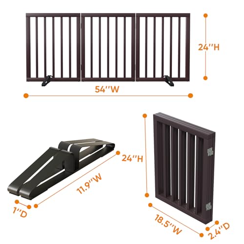 Brown 18 55" Wide Dog Gate (Bamboo Dog Gate Brown / 3 Panel - 55 inches Wide)