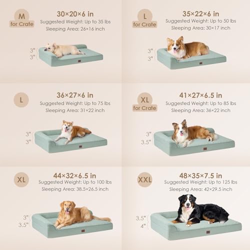 Memory Foam Dog Bed Large Size Dogs (Greyish Green / 36.0"L x 27.0"W x 6"Th)