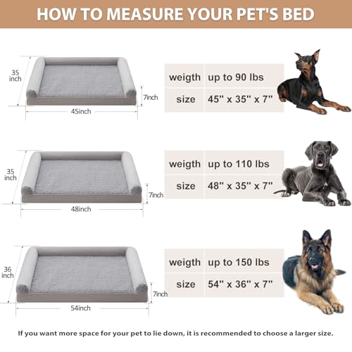 Orthopedic Washable XXL Dog Bed for Senior Dog Cozy Sleep (48"l x 35"w x 7"th / Light Grey)