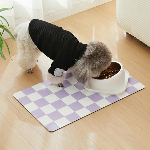 Checkered Dog Feeding Mat (24"L x 16"W / Purple)
