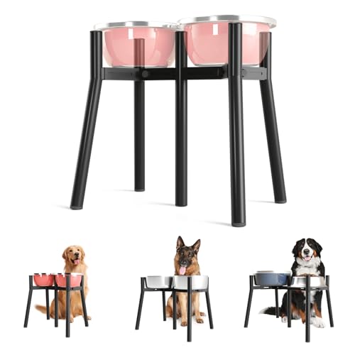 Raised Dog Bowl Stand for Large Dogs (Height: 13.7", Width: 7-10.6" / Black, 2-in-1, 13.7H-Round)