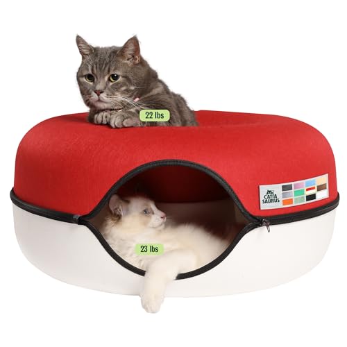 Peekaboo Cat Cave Donut for Multiple & Large Cats up to 30 (Ruby Snowball / Large)