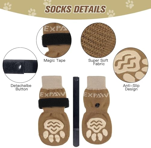 6PCS Anti Slip Dog Socks to Prevent Licking Paws (X-small (6 Count) / Khaki)