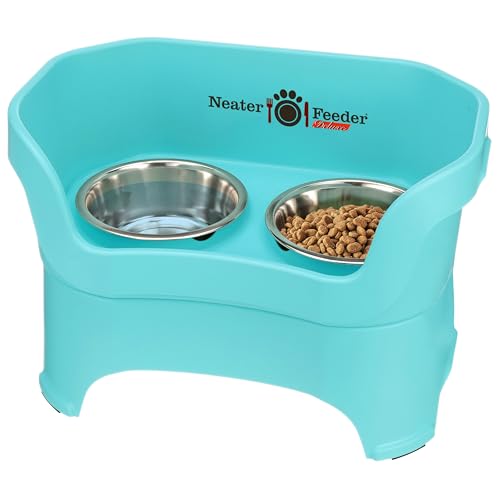 Neater Feeder Deluxe Mess Proof Dog Bowls Elevated for Large Dogs Over 40 lbs (Large with Standard Bowl / Aquamarine)