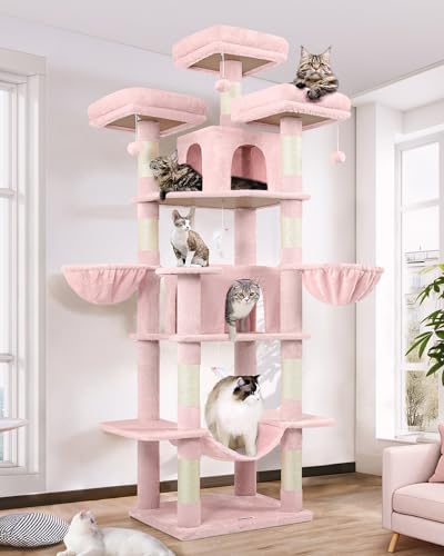 Big XXL Cat Tower for Indoor Multiple Cats (Pink / 80inch)