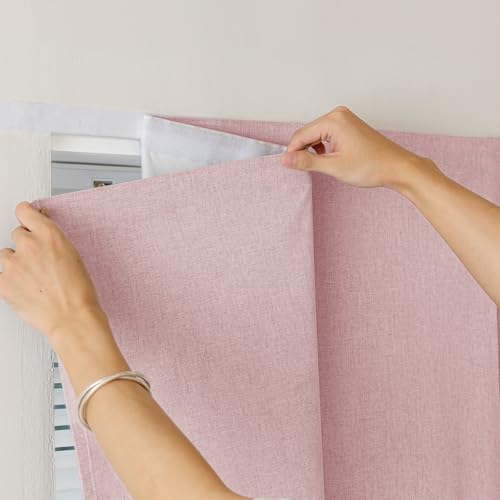 100% Blackout Adhesive Blackout Curtains (52"W x 84"L (Pack of 1) / Light Pink)