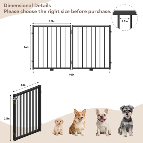 Full Metal Freestanding Dog Gate with Door (【2 Panels】40"W*24H" / Black)