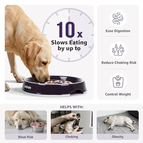 3.5 Cups Ceramic Slow Feeder Dog Bowls Large Dogs with Grip Handles (purple / L (3.5 cups))