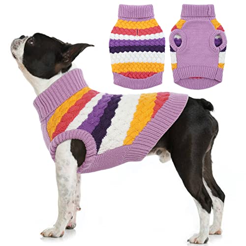 Dog Sweater Large Sweaters for Dogs Doggy Turtleneck Christmas Thanksgiving Outfit (Large (Chest: 18.9''; Weight: 13 - 16LB) / Purple)