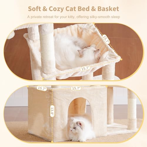 Heavy Duty Cat Tree with Large Base for Large Indoor Cats HCT026M (Beige / L)