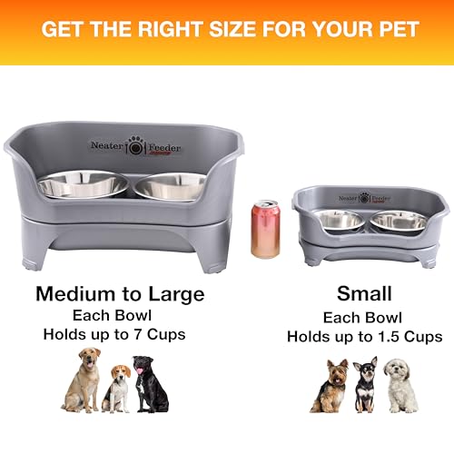Express Mess Proof Dog Bowls Elevated for Small Breeds Under 15 Lb (Small w/ Standard Bowls / Gunmetal Grey)