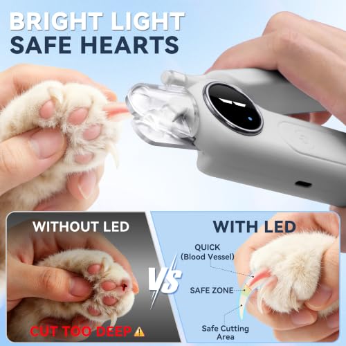 2-in-1 Quiet Electric Pet Nail Clipper & Grinder with Light for Dogs Cats (Gray) (Gray)