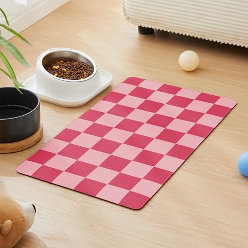Checkered Dog Feeding Mat (19"L x 12"W / Coral)