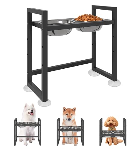 Elevated Dog Bowls Stand with 2 Stainless Steel Bowls (Matte black)