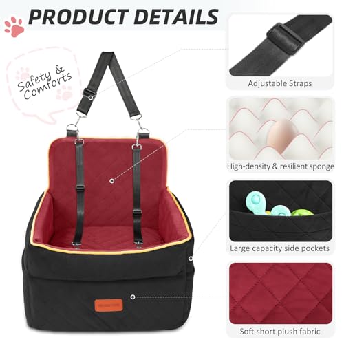 Dog Car Seat for Small Medium Dogs (Black/red)