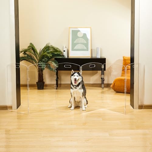 Modern Frame Clear Acrylic Freestanding Dog Gate (32" Height-6 Panel)