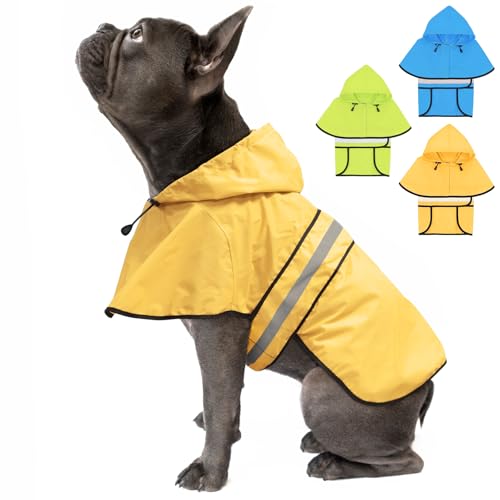 Dog Raincoat Adjustable Waterproof Dog Rain Jacket Poncho with Reflective Strip and Leash Hole (Small / Yellow)
