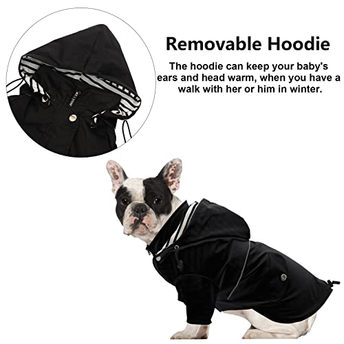 Dog Zip Up Raincoat with Reflective Buttons (X-Small / Black)