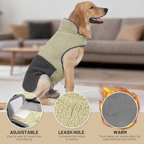 Sherpa Dog Coat Reversible Dog Jackets for Large Dogs (XX-Large (38-65lbs) / Khaki)