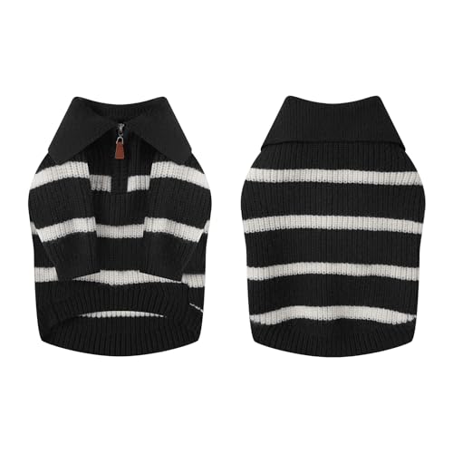 Small Dog Sweater with Zipper (Black Stripe Zip(Order One Size Up) / Large)