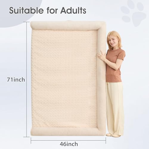 Orthopedic Washable Human Dog Bed for Adult & Dog Cozy Sleep (61"l x 43"w x 7"th / Beige)