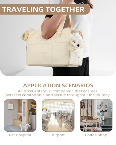 Dog Purse Carrier for Small Dogs Rabbit cat with Large Pockets (Beige / 13.6"L x 6.5"W x 10.0"H)
