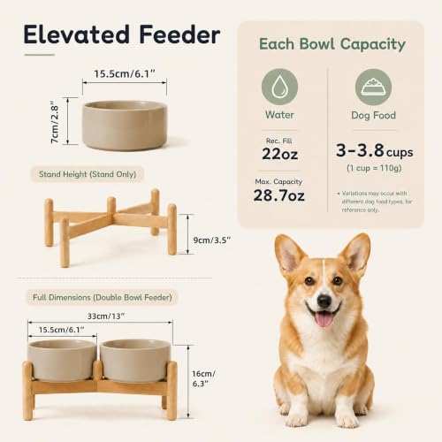 Ceramic Dog Bowls Elevated (Greige)
