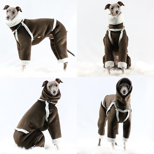 D Doggy Star Italian Greyhound Cold Weather Coat Warm Fleece Corduroy Sweater Turtleneck Onesie Clothes Whippet for Dog (M / Corduroy Brown)