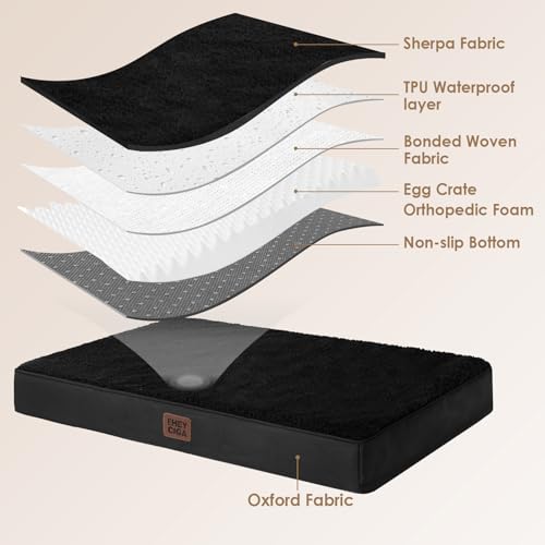 Orthopedic Dog Bed Large with Removable Washable Cover (44*32*3.5 inches / Black)