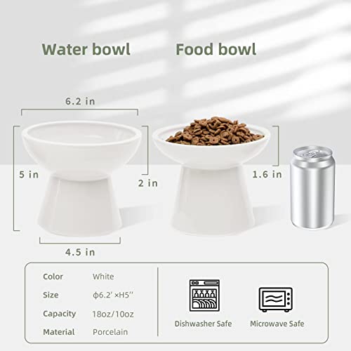 2 Pack Elevated Ceramic Cat Bowls Extra Wide for Food & Water (White)