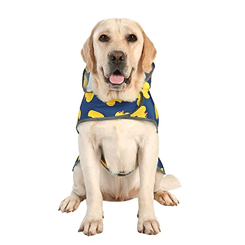 Dog Raincoat for Large Dogs Waterproof Jacket Hooded Rain Coats with Reflective Strips Leash Hole & Poncho Adjustable Fit (Blue Duck / XX-Large)