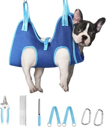 Dog Grooming Hammock (M（ Legs Spacing：6.3“-13.5" / Max W：26-45LBS） / Blue)