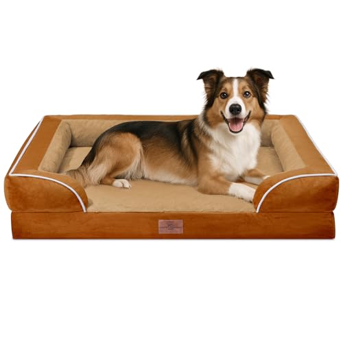 Waterproof Orthopedic Dog Beds for Large Sized Dog (38.0"L x 25.0"W x 7.0"Th / Orange)