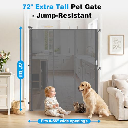 Reinforced 72" Extra Tall Baby Gate for Doorway (Gray / 72" Tall x 55" Wide（ With Reinforced Bar ）)