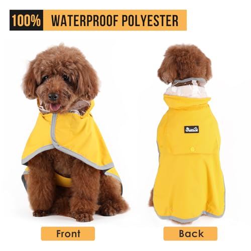 Dog Raincoat Waterproof Dog Rain Jacket with Clear Hooded (Yellow / Small)