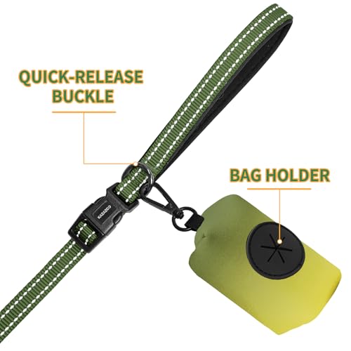 Hands Free Dog Leash with Poop Bag Holder (Green)