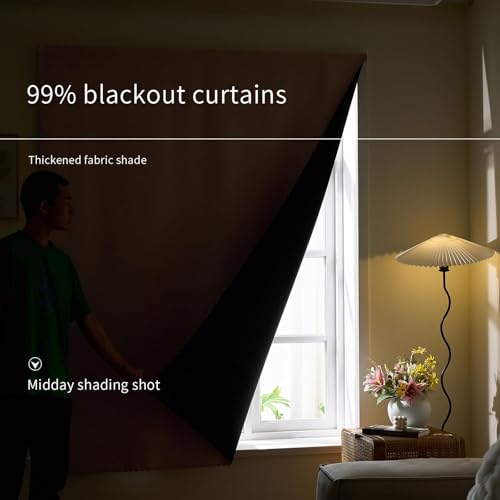 Self Adhesive Curtains 100% Blackout Shades Window Cover Sticky Curtain Portable Easy Open Black Out Curtains for Bedroom Living Room No Drilling (Pink/ Thickened / 59"W x 96"L (Pack of 1))