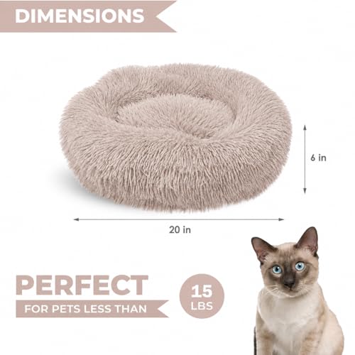 Cat Beds for Indoor Cats & Small Dog (Beige-Brown / 20.00" x 20.00" x 6.00")