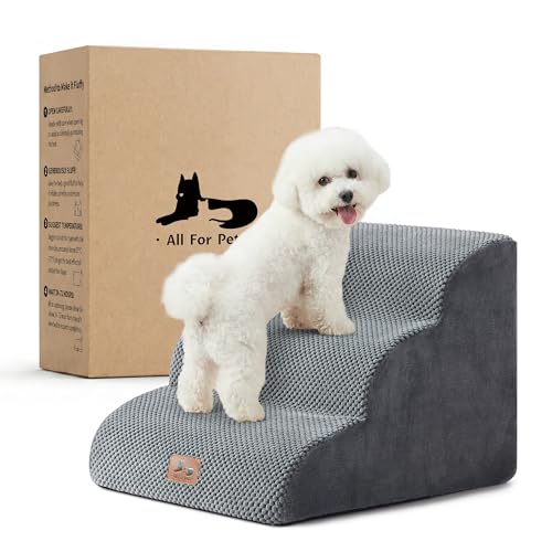 Dog Stairs for Small Dogs 13.5” H (Grey / 18"D x 15"W x 13.5"H)