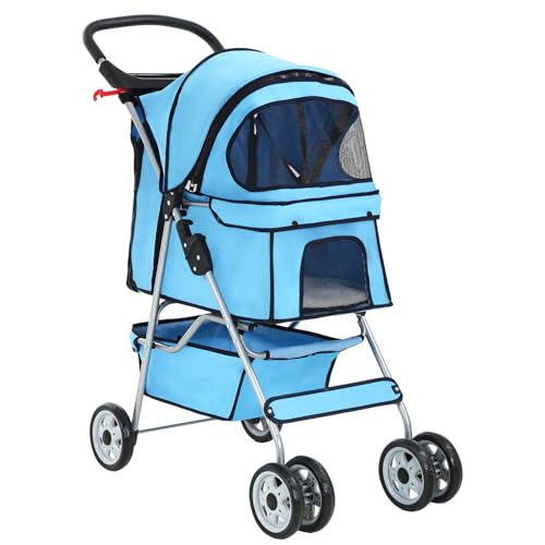 4 Wheel Foldable Pet Stroller (Blue / 4 Wheels)