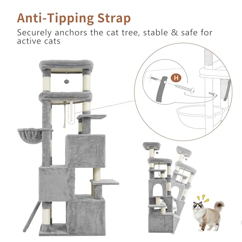 Cat Tree, 74-Inch Streamlined Cat Tower for Large Cats HCT061W (74 inch / Light Gray)