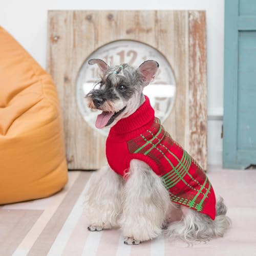 Dog Christmas Sweaters for Large Medium Small Dogs (S - Chest 16", Back 12" / Red&Green)