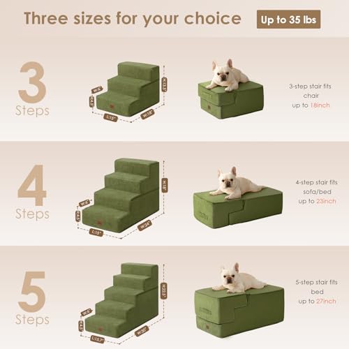 Dog Stairs for Bed 18" H (Olive Green / Standard 15" x 24" x 18")