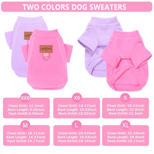 2 Pieces Dog Sweaters with Leash Ring Fleece Dog Winter Clothes for Small Medium Dogs Girl Boy Turtleneck Pet Sweatshirt Puppy Pullover Sweaters Cat Apparel Clothing (Pink-Purple / X-Large)