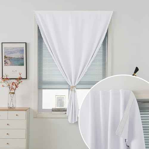 self Adhesive Curtains Portable Blackout Curtain Simple and Easy to Install Bedroom Window Thermal Lnsulated Kitchen Room Darkening Black Small Drapes (35"W x 79"L (Pack of 2) / White)