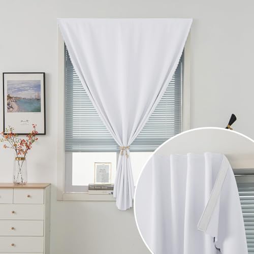 self Adhesive Curtains Portable Blackout Curtain Simple and Easy to Install Bedroom Window Thermal Lnsulated Kitchen Room Darkening Black Small Drapes (59"W x 84"L (Pack of 2) / White)