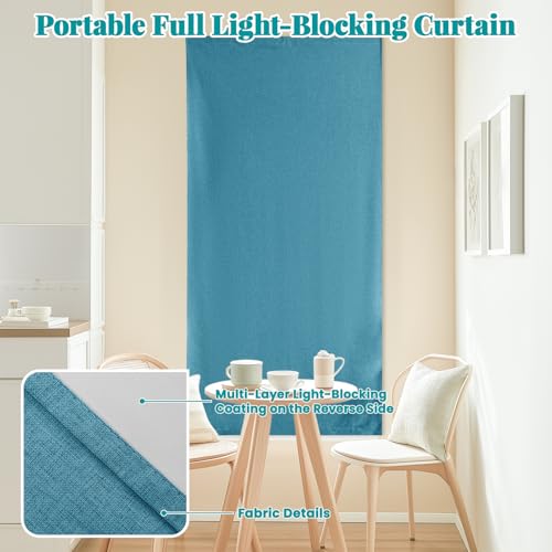 100% Blackout Self Adhesive Curtains Portable Curtain Simple and Easy to install Bedroom Window Thermal Lnsulated Kitchen Room Darkening Black Small Drapes (35"W x 72"L (Pack of 1) / Stone Blue)